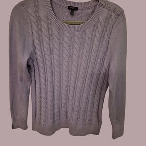 Talbots Lavender Cable-Knit Crewneck Sweater with Shoulder Buttons